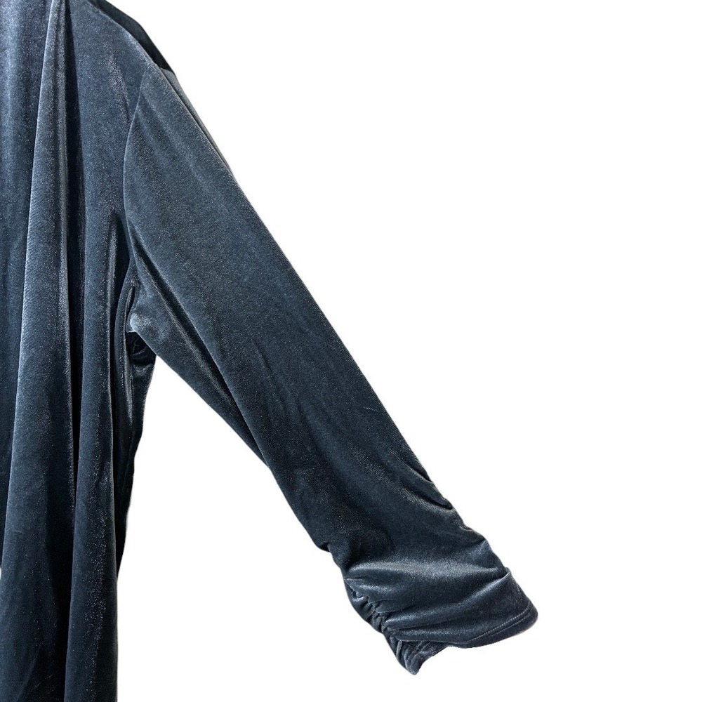 Susan Graver Open Front Velvet Cardigan Steel Blue Ruched Minimalist Size M - Picture 4 of 8